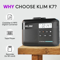 KLIM K7 Cassette Tape Player + Cassette to MP3 Converter + Portable Cassette Player + Walkman Cassette Player + Built-In Microphone & Speaker + Rechargeable Battery + Earphones + 16GB SD Card