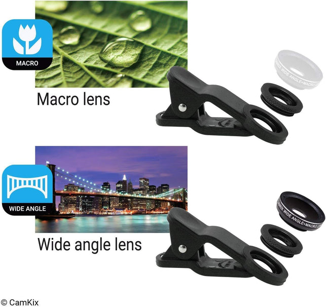 CamKix Deluxe Universal 5in1 Camera Lens Kit for Smartphone, Tablet and Laptop - Fish Eye, 2in1 Macro and Wide Angle, CPL and 2X Tele Lens, Universal