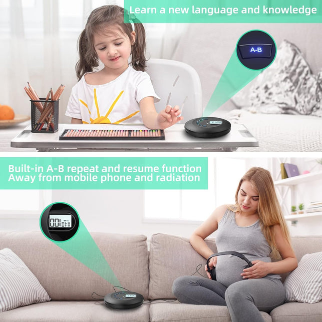 CD Player Portable, Rechargeable Portable CD Player for Car and Travel, Small CD Player with Headphone and Anti-Skip/Shockproof, Personal CD Player with LCD Display, AUX Cable, Backlight