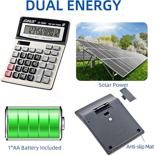 Calculator, Standard Function Desktop Calculator with 12-Digit Large LCD Display and Big Sensitive Computer Keys, Solar Battery Dual Power Calculator，Easy to Use Basic Calculator