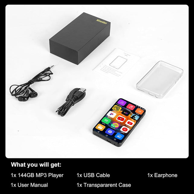 144GB Portable MP3 Player with Bluetooth and Wifi, Ninsiden 4" HD Full-Color Touch Screen MP3 Music Player with Spotify,Amazon Music,Pandora,Youtube,Android Mainstrem Media MP4 Player for Kids,Black