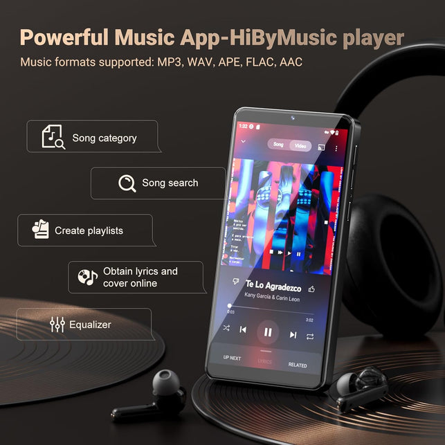 128GB MP3 Player with Bluetooth and Wifi, Android 13.0, 5.5" HD Touchscreen, 13MP Camera, Preloaded Spotify, Pandora, 1TB Expandable & Parental Controls Black
