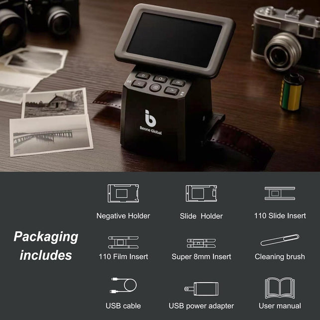 BEONEGLOBAL Clearscan S5 Film Scanner High-Resolution Film&Slide Scanner with 5” LCD – Convert 135, 126, 110 Super8 Negatives and Slides to 24MP Digital JPEG Photos Quickly