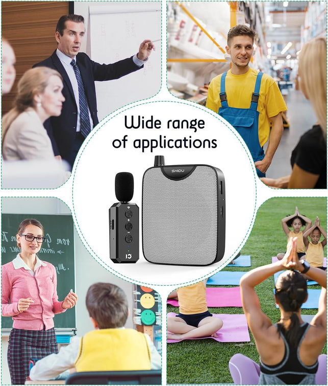 SHIDU 35W Power Voice Amplifier with Bluetooth Wireless Lavalier Microphone, Portable Teacher Mic with Speaker Personal Clip on Microphone System for Teacher Meeting Training-M500 (Black)
