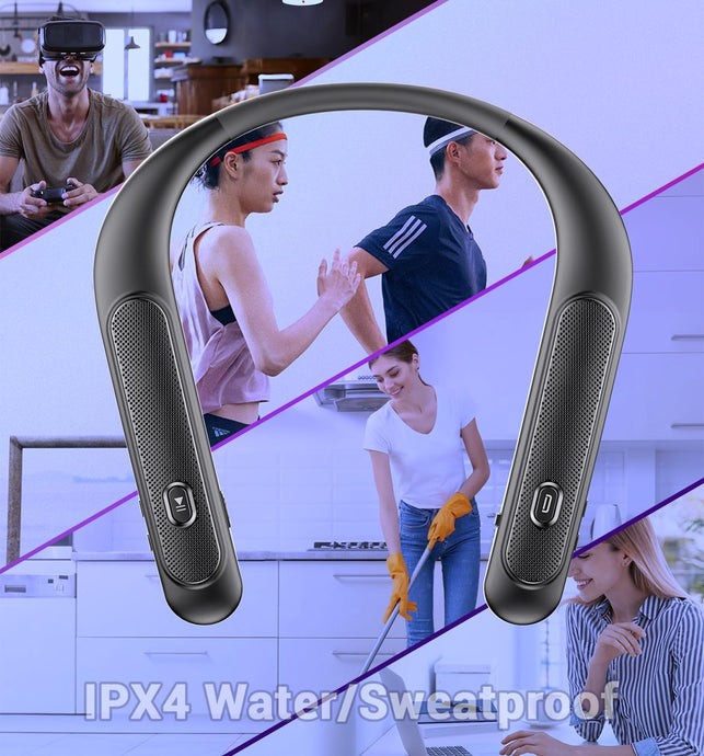 Gardway Neckband Bluetooth Speaker, Wireless Wearable Speaker W/Lightest 78G Weight, High Fidelity 3D Stereo Sound, 12 Hrs Playtime, Portable Speakers W/Built-In Mic for Home, Office and Outdoors