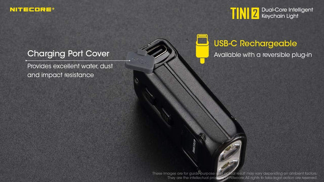 NITECORE TINI 2 Dual LED Rechargeable Keychain Light - 500 Lumen (Black)