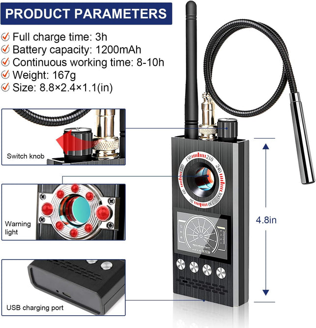 Anti-Spy Wireless RF Signal Detector [Latest Professional Version] Bug GPS Camera Signal Detector，Detection GPS Tracker Hidden Camera Eavesdropping Device Signal Detector