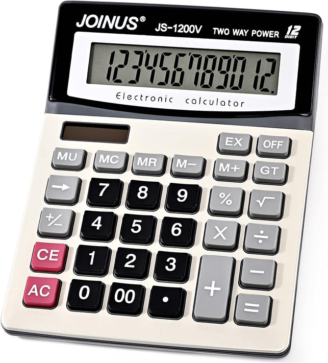 Calculator, Standard Function Desktop Calculator with 12-Digit Large LCD Display and Big Sensitive Computer Keys, Solar Battery Dual Power Calculator，Easy to Use Basic Calculator