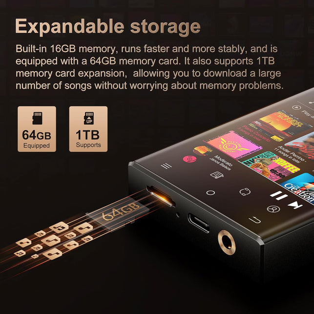 Hifi MP3 Player with Bluetooth and Wifi, Oilsky Lossless DSD High-Resolution Digital Audio Music Player, High-Resolution Portable Audio Player with 64GB Card, Supports up to 1TB Black