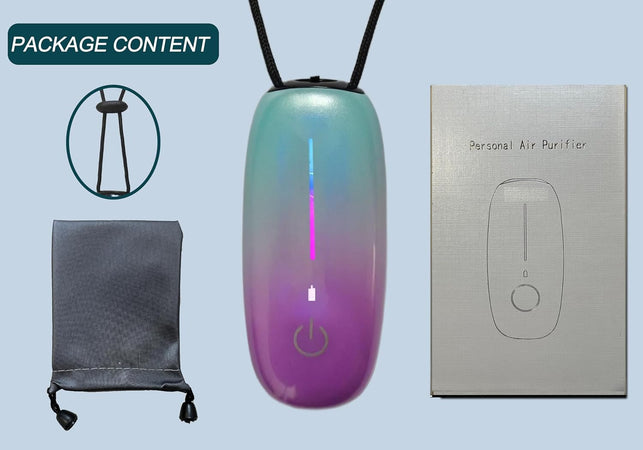Portable Air Purifier-Wearable Personal Ionizer Necklace,Mini Size, High Gear Negative Ions Generator,Wearable for Travel, Airplane, Office, Outdoor Use, Home Rainbow