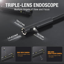 Triple Lens Borescope Inspection Camera, Teslong Professional Endoscope with Light, Digital Video Scope Camera, 5" IPS Screen, Waterproof Flexible Cable for Automotive/Home/Wall/Pipe/Car (16.5FT)