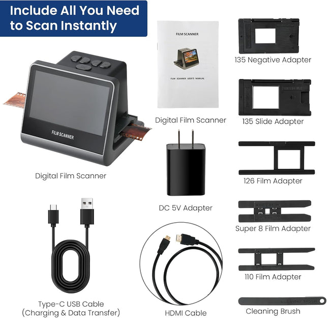 22MP Film and Slide Scanner with 5” LCD Screen, Convert Negatives & Slides 35Mm, 126, 110 Film to High Resolution JPEG Digital Photos (Large)