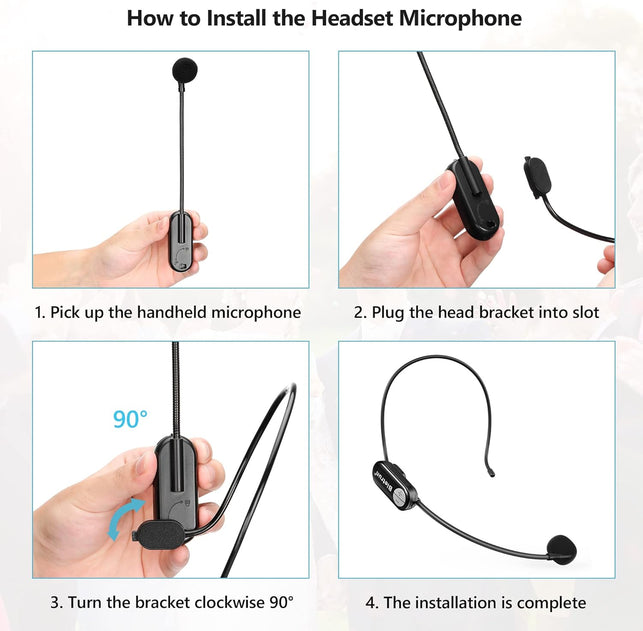 Bietrun Wireless Microphone Headset with 1/4''Plug, 165Ft Range, UHF Wireless Headset Mic & Handheld Mic 2 in 1, for Karaoke Speaker, Amplifier, Speakers, PA System, Teaching, Fitness (Black)