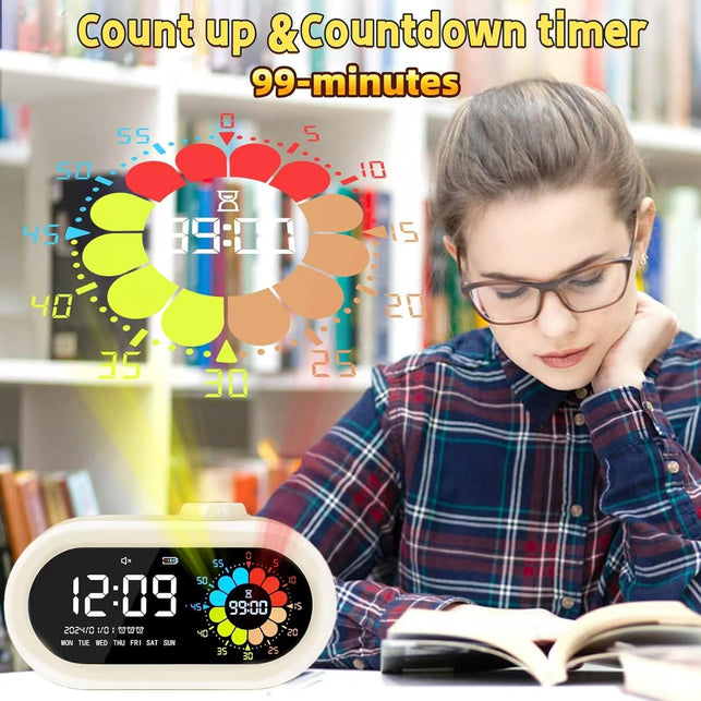 Digital Clock Battery Operated: Cordless 2000Mah Battery Charging for Travel Classroom (White)