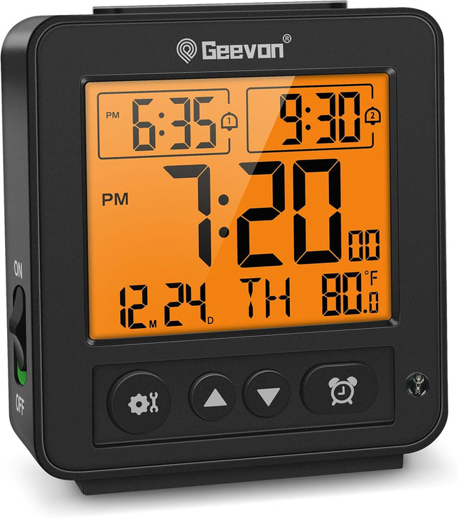 Geevon Smart Night Light Small Digital Alarm Clock with 2 Increasing Beep Alarm, Indoor Temperature, Battery Operated Travel Clock for Bedroom, Bedside, Desk(Black)