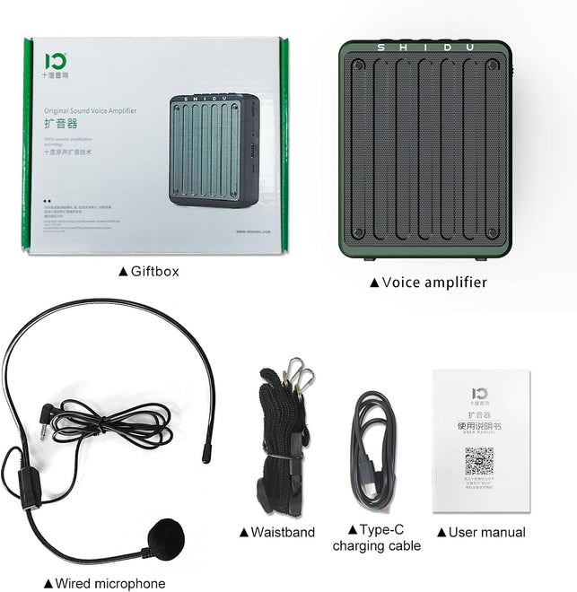 SHIDU Wireless Voice Amplifier for Teachers with Bluetooth Headset Microphone Portable PA System for Tour Guides Coaches Yoga Fitness Instructors (Green)