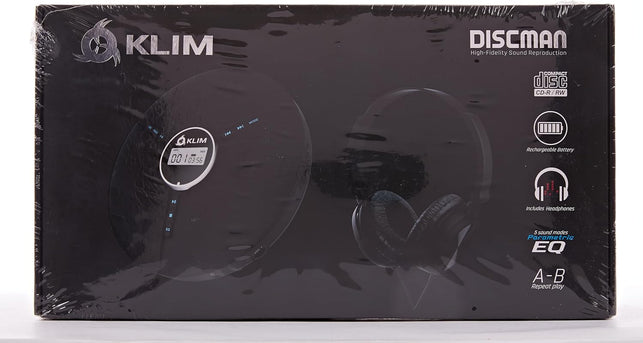 KLIM Discman Portable CD Player with Headphones, Built-In Battery - New - CD Players for Home, Car - Compatible W/Sd Card, CD, CD-R, CD-RW, MP3, WMA - 5 EQ Effects - Walkman CD Player - Black