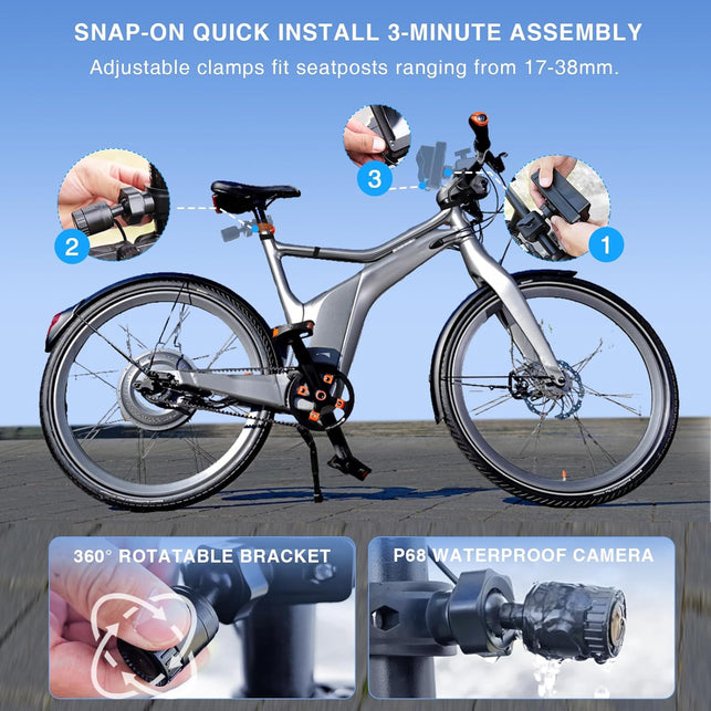 PARKVISION Handlebar Bike Mirror, Bicycle Rear View Camera with Anti-Glare Sunshade, 4.3'' HD 1080P Monitor, 120°/100°/80°/60° Wide Angle View, 10000Mah Battery, Bike Camera for Mountain