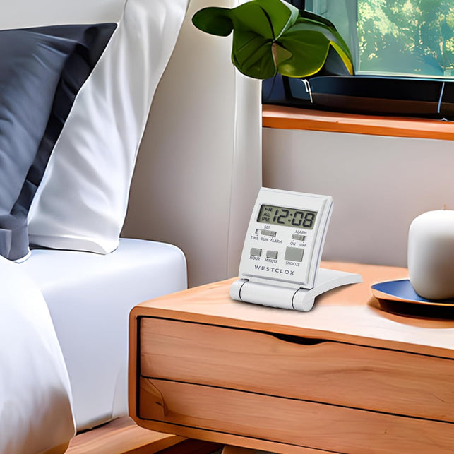 Westclox Travelmate LCD Travel Folding Alarm Clock 5", Silver