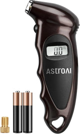 Astroai Digital Tire Pressure Gauge with Replaceable AAA Battery, 150 PSI 4 Settings Stocking Stuffers for Car Truck Bicycle Backlit LCD Non-Slip Grip Car Accessories, Brown