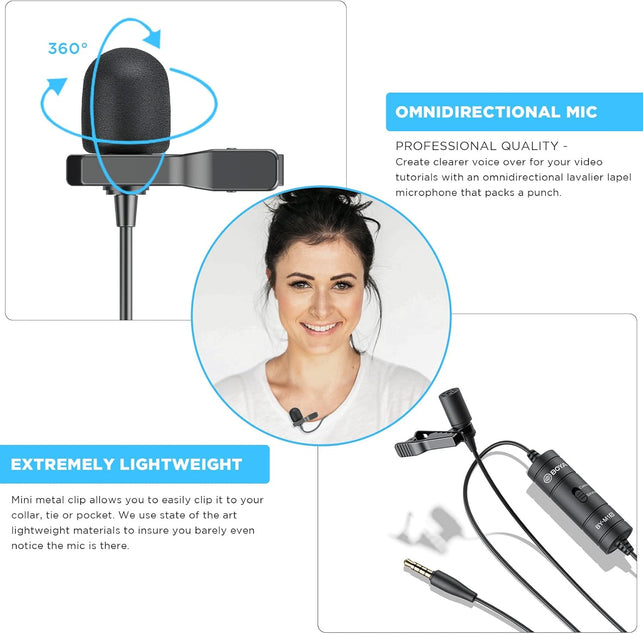 BOYA BY-M1S Professional Lavalier Lapel Microphone Omnidirectional Condenser Mic for Iphone Android Smartphone DSLR Camera, Camcorders, Audio Recorders, PC Laptop Recording