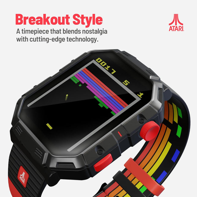 Atari 2600, Retro Gaming Smart Watch with Selective Tech, All Day Fitness Tracker, Built-In Centipede™, Pong™, Missile Command™, Super Breakout™, IP68 Water Resistant