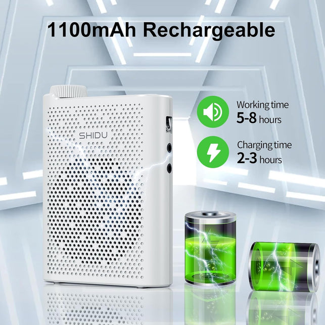 SHIDU Voice Amplifier, Bluetooth Power Voice Amplifier for Teachers Rechargeable Personal Speakers Microphone Headset Support MP3 Format AUX FM for Classroom Tour Guide Training Meeting Speech