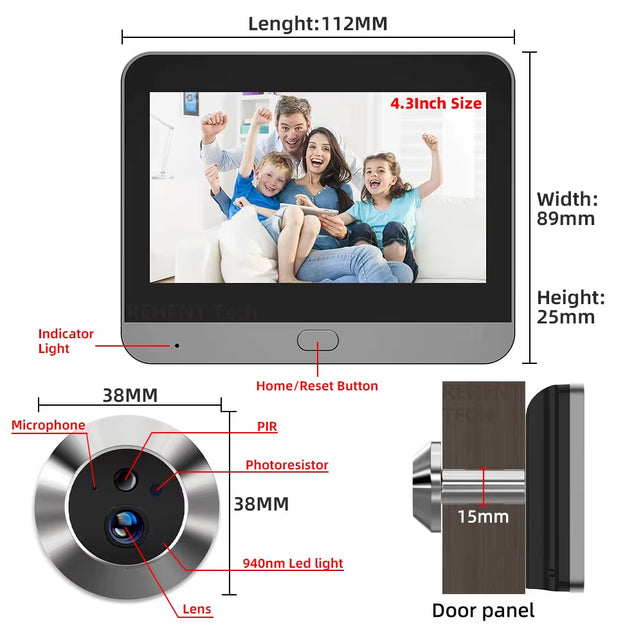 Mini Smart Life Tuya 3MP 140° Wide View Angle 2.4Ghz Wifi Magic Door Peephole Eye PIR Camera Digital Door Viewer Battery Powered