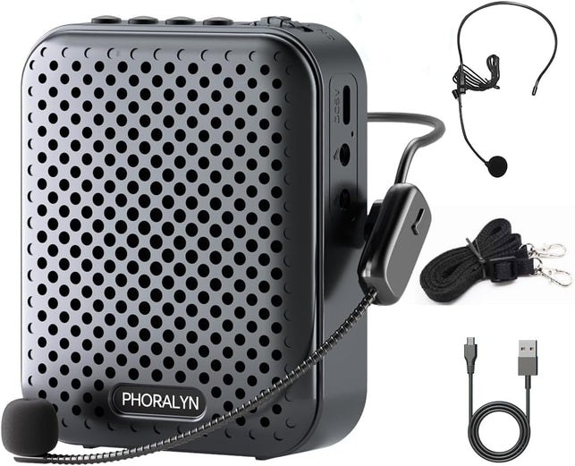 Voice Amplifier for Teachers with 2 Microphones, Portable Voice Amplifier with Headset Microphone, Personal Mini Voice Amplifier for Tour Guides Classroom Speaking Meetings Yoga (Dark Black)