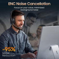 Trucker Bluetooth Headset, Wireless Headset with Mic, Bluetooth Headset with Dual Noise Cancelling Microphone & Mute Button, 55Hrs Working Time PC Headset for Cell Phones, Computer, Truck Driver