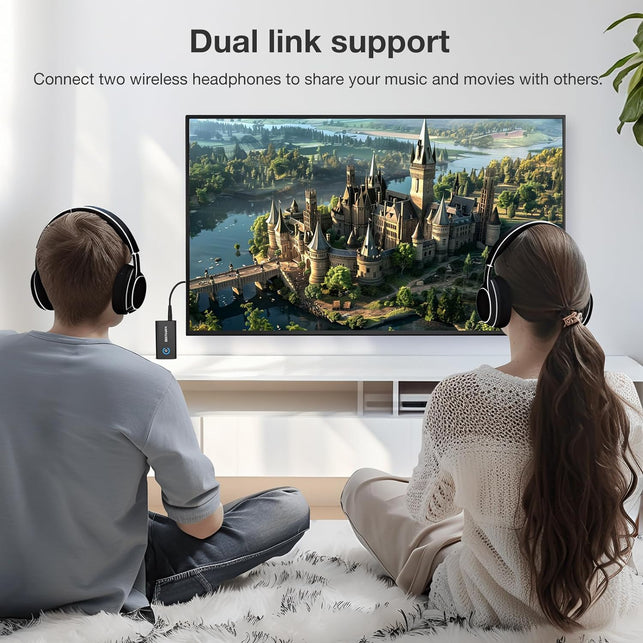 Bluetooth 5.2 Adapter Transmitter, Bluetooth Receiver 2-In-1 Mini Wireless Transmitter/Receiver with 3.5Mm Audio Cable, Dual Link Aptx Adaptive Bluetooth Adapter for Airplane/Pc/Tv/Car/Gym