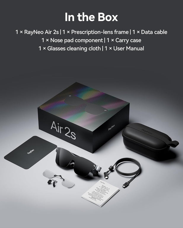 RAYNEO Air 2S XR Glasses - Latest AR Glasses with 4 Speakers, 201" Micro OLED with 120 Hz, 5000 Nits Brightness, Smart Glasses for Iphone 16/15/Android/Macbook/Switch/Ps5/Steam Deck/Gaming Console.