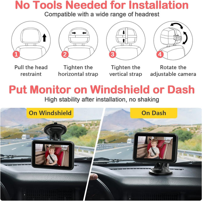 Itomoro Baby Car Camera, 4.3'' 1080P Night Vision Car Baby Monitor with Camera 5 Mins Easy Installation Crystal Clear Wide View for Rear Facing Seat ACZ407