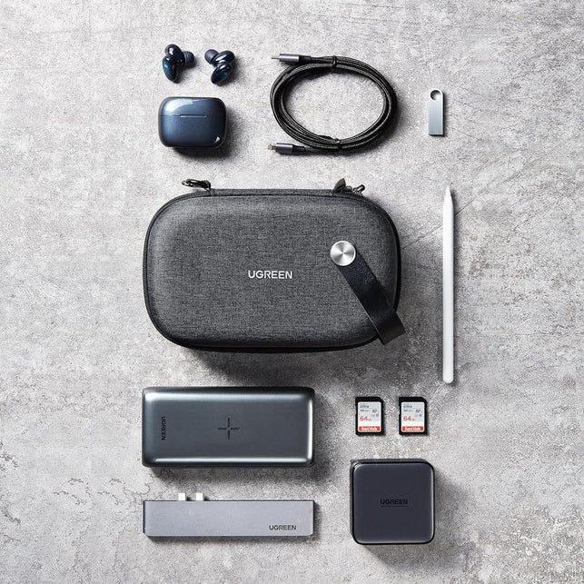 UGREEN Travel Electronics Organiser, Portable Cable Storage Gadget Cable Bag Pouch, Hard Case for Charger Adapter Power Bank Hard Drive, Small (Black)