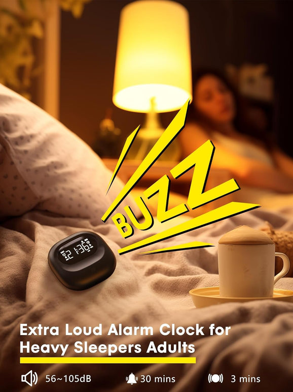 Loud Dual Alarm Clock with Bed Shaker, Vibrating Alarm Clock for Heavy Sleepers Adults Teens/Hearing Impaired, Rechargeable Battery Operated, Travel Digital Clock for Bedrooms, DST, Weekday/Weekend