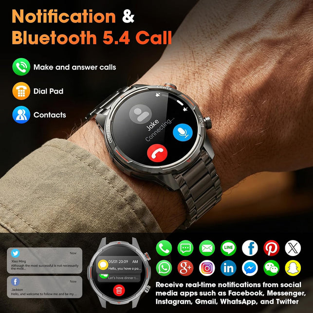 Military Smartwatch for Men, 100-Day Standby, Bluetooth Call with Compass