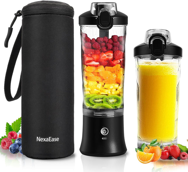 Portable Blender Personal Juicer with Insulated Sleeve for Shakes and Smoothies - 21 Oz Mini Blender Cup with 6 Blades, Travel Lid, USB Rechargeable - Small Blender for Kitchen, Travel, Office, Gym
