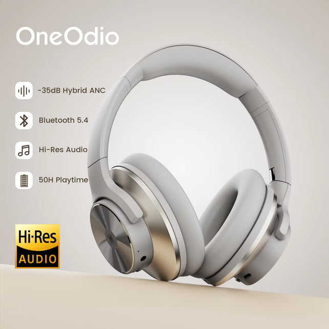 Oneodio A10 Bluetooth 5.4 Wireless Headphones ANC Hybrid Active Noise Cancelling Headset with Microphone over Ear Hi-Res Audio