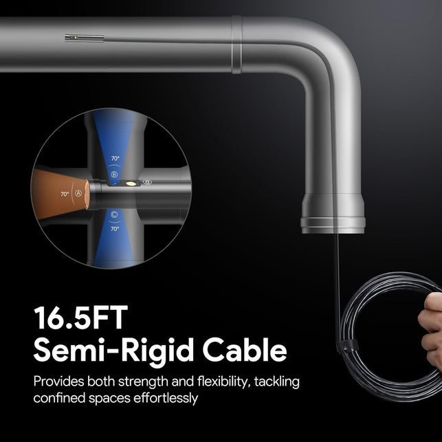 DEPSTECH DS700SE Triple Lens Endoscope Camera with Lights: 7'' IPS Screen and 16.5FT Flexible Cable Inspection Snake Camera, Industrial Borescope with Video and Sound Recording for Auto, Sewer, Pipe