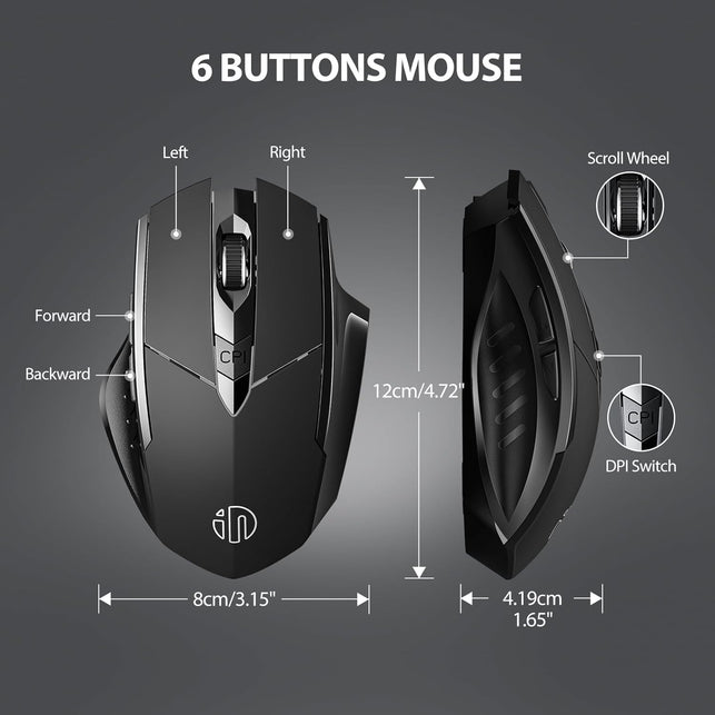 INPHIC Mouse, 3 Modes Bluetooth 5.0&4.0 Mouse 2.4G Rechargeable Wireless Mouse with 6 Buttons, Ergonomic Computer Mouse for Laptop, Mac, PC Etc.