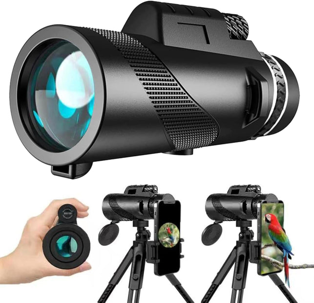 80X100 Monocular-Telescope High Powered Monocular for Adults Monocular for Smartphone Adapter, Hunting Wildlife Bird Watching Travel Camping Hiking