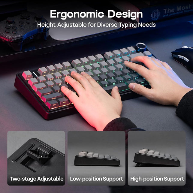 EPOMAKER X Aula F75 Gasket Mechanical Keyboard, 75% Wireless Hot Swappable Gaming Keyboard with Five-Layer Padding&Knob, Bt/2.4Ghz/Usb-C, RGB (Black Gradient, LEOBOG Reaper Switch)