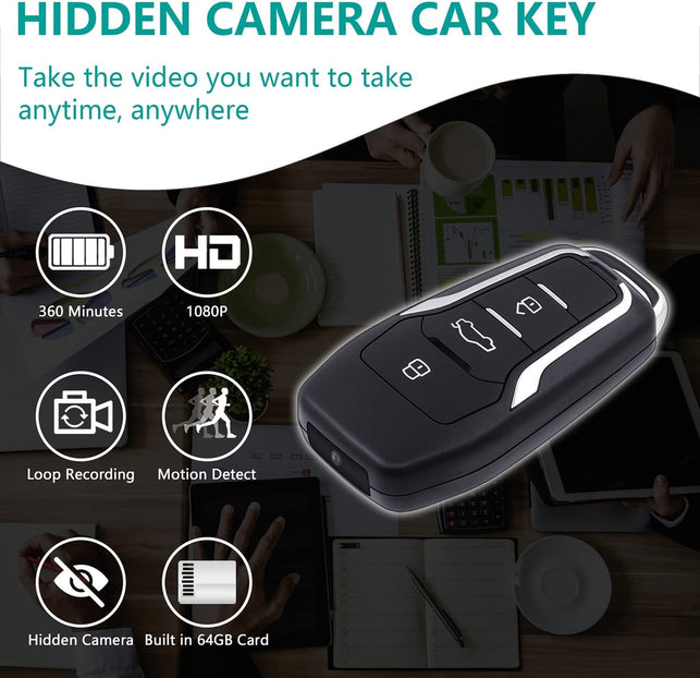 Clodgdgo 64GB Spy Camera Car Key,360 Minutes Battery Life Mini, Nanny Cam Hidden Camera with HD 1080P,Surveillance & Security Cameras