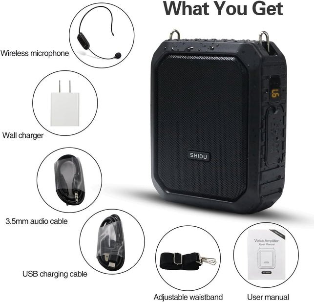 Wireless Voice Amplifier Bluetooth Headset Mic, 18W IPX5 Waterproof Microphone and Speaker Set, Personal Mic for Speaking, Rechargeable Megaphone Portable Pa System for Teachers