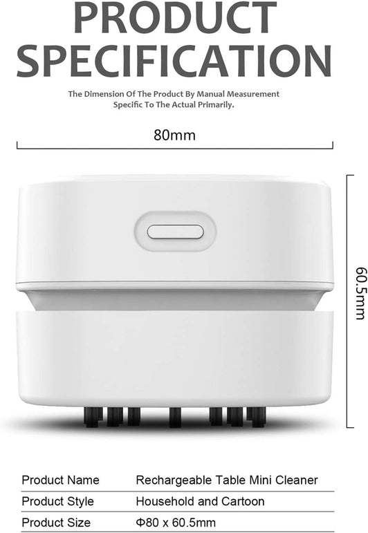 ODISTAR Desktop Vacuum Cleaner, Mini Table Dust Sweeper Energy Saving,High Endurance up to 90 Mins,Cordless&360º Rotatable Design for Keyboard/Home/School/Office(White AA Battery)