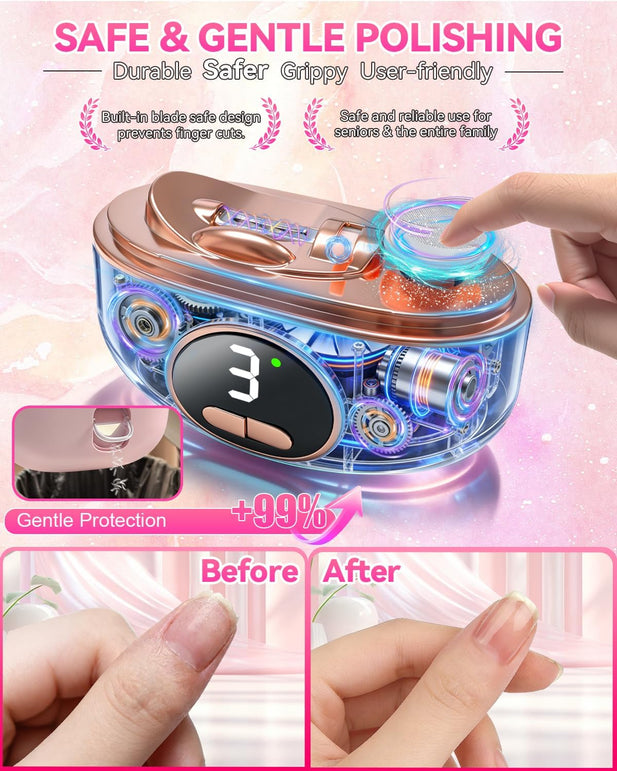 2026 Upgraded 3-In-1 Automatic Electric Nail Clipper【5.0 German Power Motor】【3 Smart Modes & Double-Blade】【Safe Nail Trimmer Polishing】 with LED Light & Dust Storage, Quiet & Gentle for Senior Adults (Pink 01)