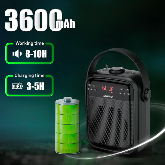 ZOWEETEK Voice Amplifier with Wireless Microphone Handheld, Wireless Voice Amplifier for Teachers, Buletooth PA System Speaker and Microphone,Portable Megaphone for Classroom, Speech,Karaoke,Outdoor