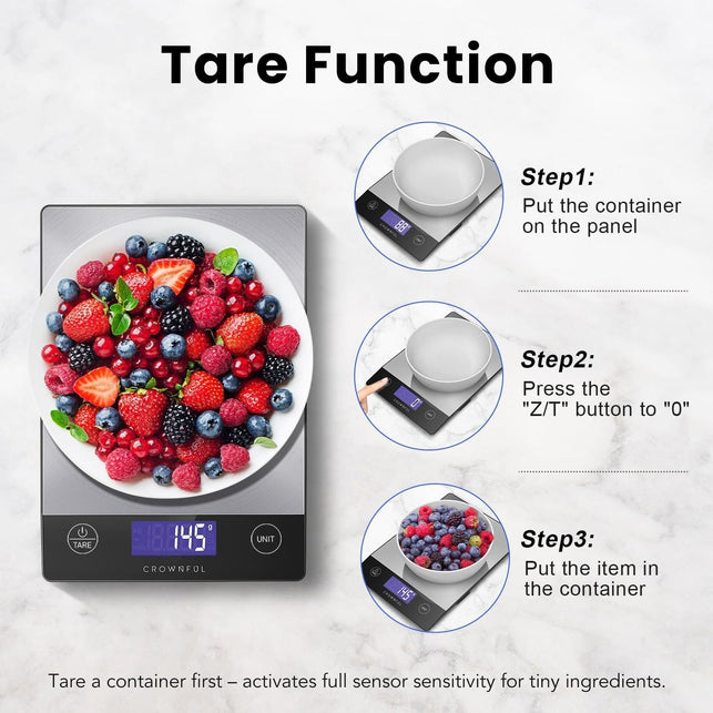 Crownful Food Scale - 15Kg Digital Kitchen Scale, Rechargeable, Sliver
