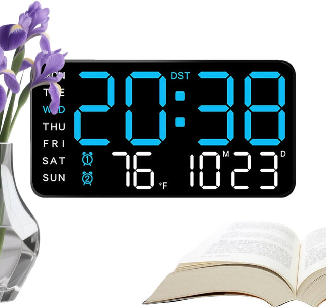 Digital Wall Clock Battery Operated Large Led Temperature Display Decor