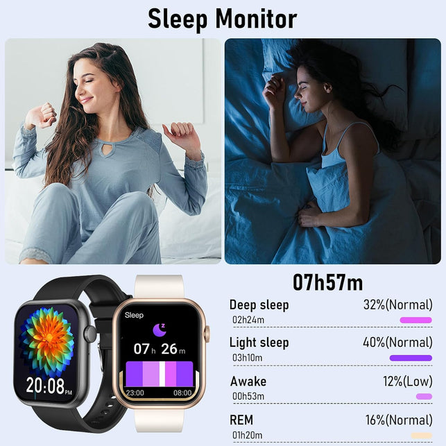 Smart Watch for Women Men(Make Calls & AI Voice), 2" HD Smartwatches with Heart Rate Spo2 Sleep & Cycle Tracking, 100+ Sports Modes Fitness Tracker, Fitness Watch for Ios Android Phones